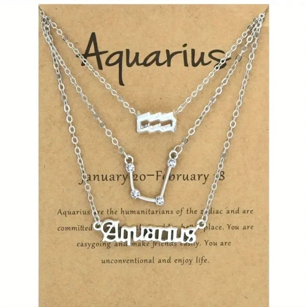 Aquarius Zodiac 3 Silver Necklace Set